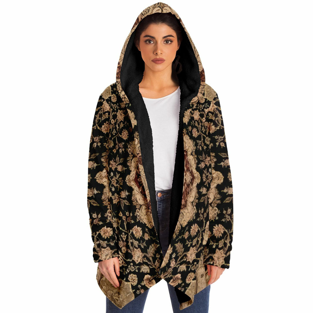 Black and Brown Persian Carpet Cuddle Cloak | Unisex Minky Sherpa Hooded Coat | Women and Mens Festival Coat | Mountain Fashion