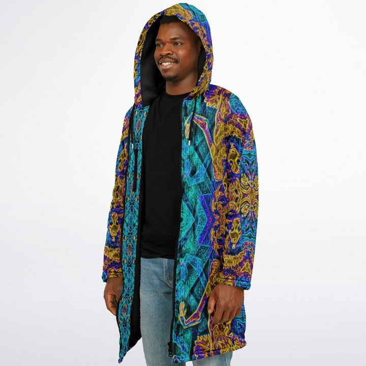 Seer Cuddle Coat | Unisex Minky Sherpa Lined Coat with Hood, Zipper and Pockets | Women and Mens Festival Coat | Mountain Fashion