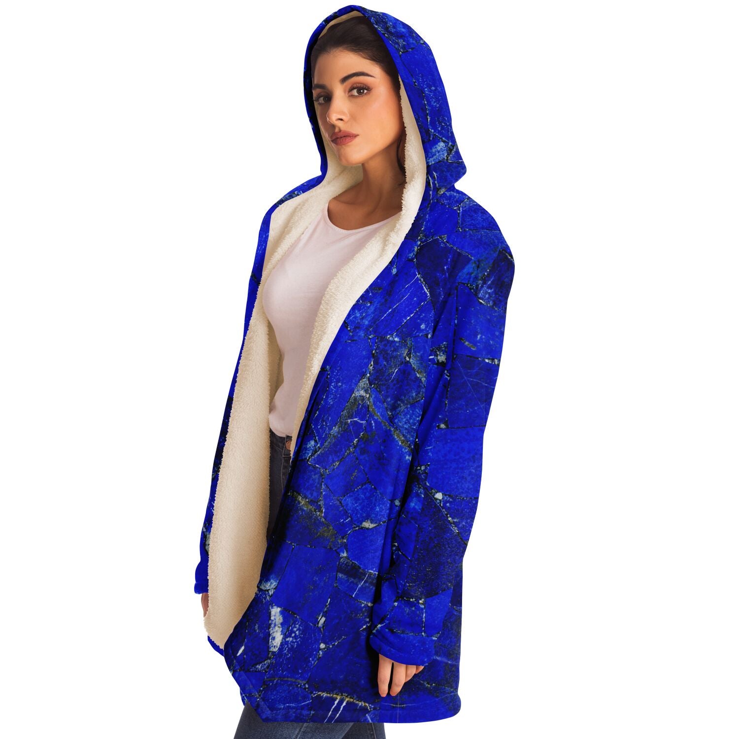 LAPIS LAZULI Premium Sherpa Cloak | Unisex Blue Crystal Print