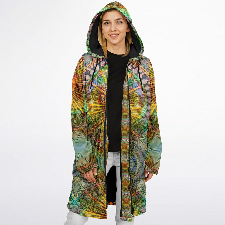 Lotus Guardian Cuddle Coat | Unisex Minky Sherpa Lined Coat with Hood, Zipper and Pockets | Women and Mens Festival Coat | Mountain Fashion