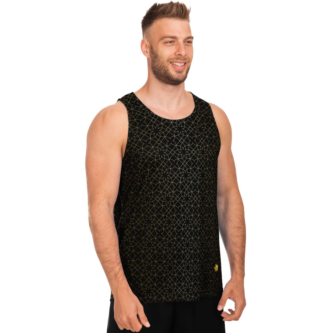 Black &amp; Gold Sacred Geometry Tank Top – Minimal Luxe Pattern Shirt