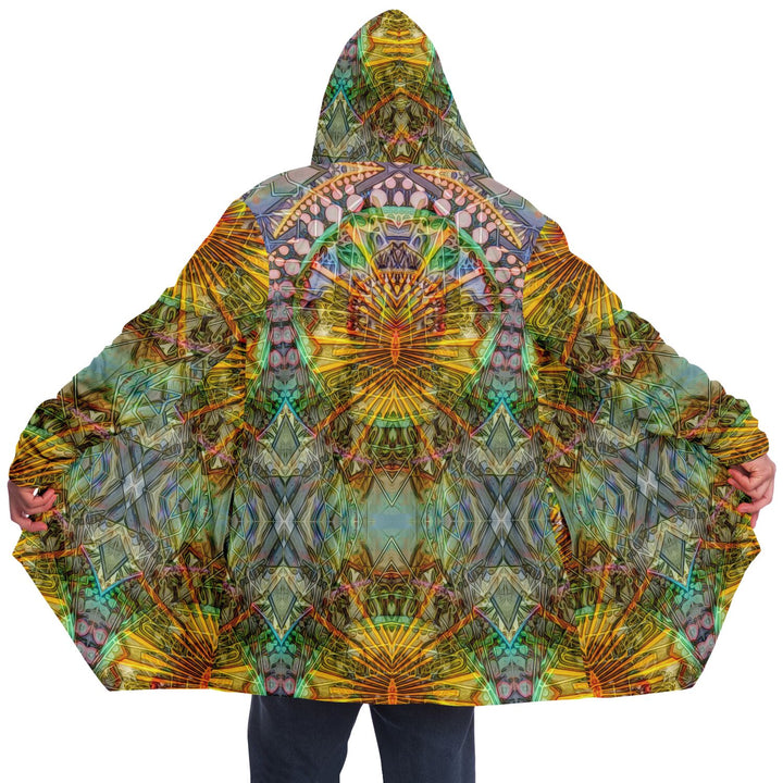 Lotus Guardian Cuddle Cloak | Unisex Minky Sherpa Hooded Coat | Women and Mens Festival Coat | Mountain Fashion