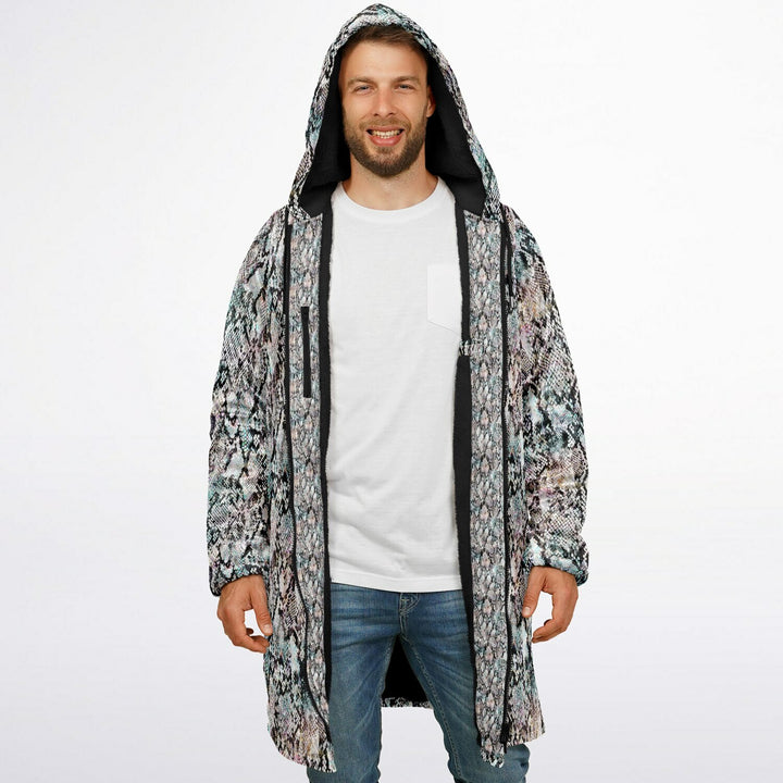 Prism Python Cuddle Coat | Unisex Minky Sherpa Lined Coat with Hood, Zipper and Pockets | Women and Mens Festival Coat | Mountain Fashion