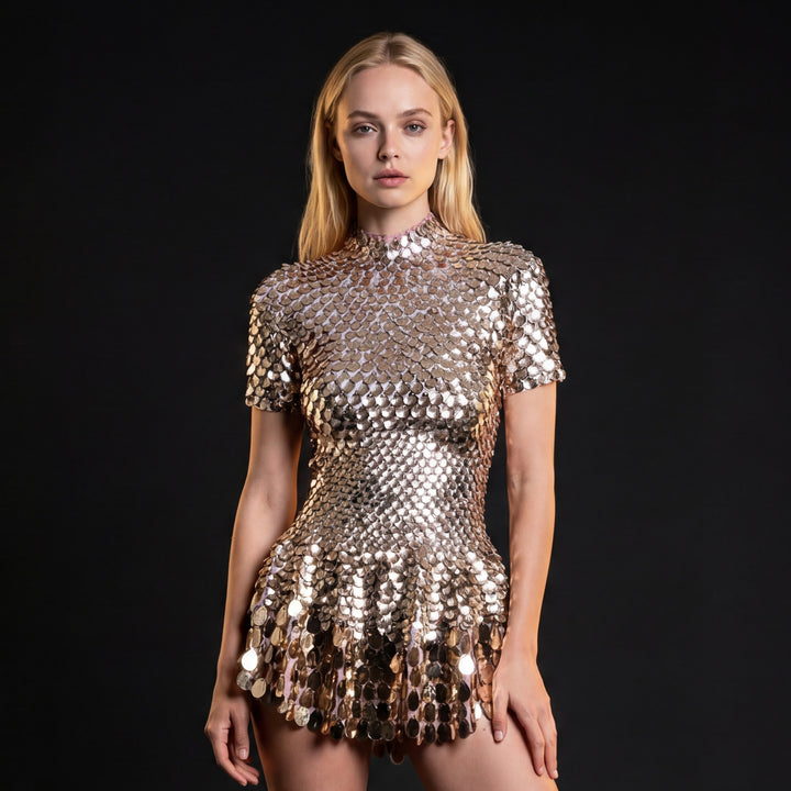 Helen Rose Gold Sequin MiniDress | Metallic Seashell Sequin Festival &amp;amp; Party Outfit – Manifestie