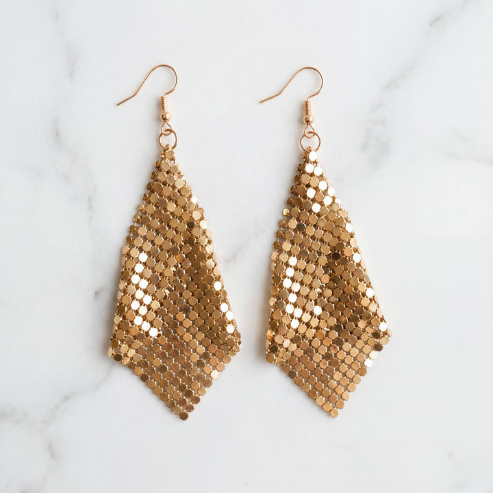Gold Mesh Drop Chainmail Earrings | Metal Disc Festival Statement Earrings – Manifestie