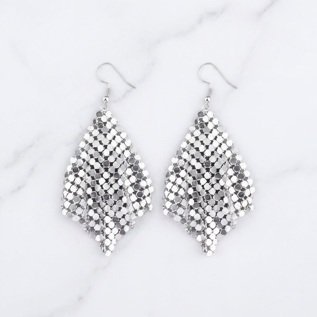 Silver Mesh Drop Chainmail Earrings | Metal Disc Festival Statement Earrings – Manifestie