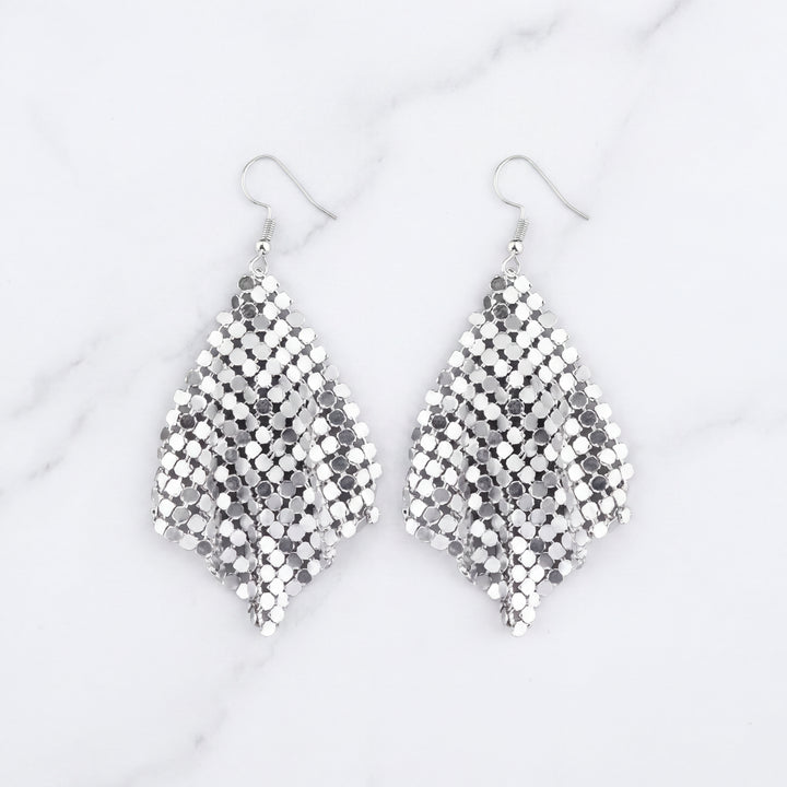 Silver Mesh Drop Chainmail Earrings | Metal Disc Festival Statement Earrings – Manifestie