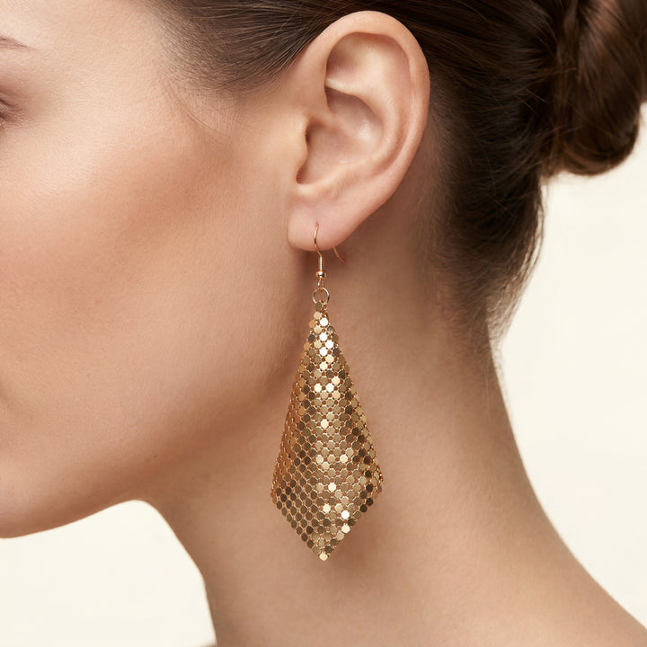 Gold Mesh Drop Chainmail Earrings | Metal Disc Festival Statement Earrings – Manifestie