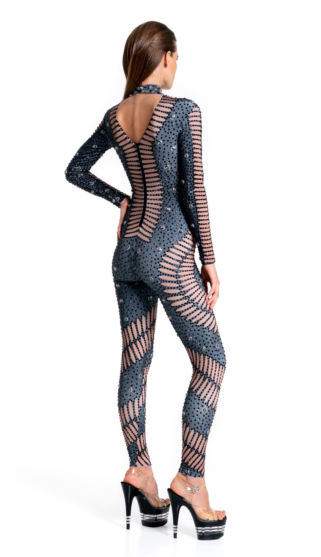 back Elegant rhinestone bodysuit with sculpted illusion design – Manifestie”