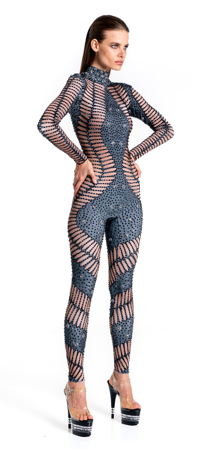 Elegant rhinestone bodysuit with sculpted illusion design – Manifestie”