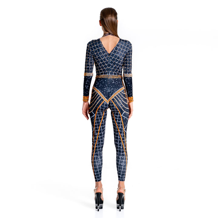 Pleiades Rhinestone Bodysuit | Gold & Silver Crystal Festival & Party Catsuit – Manifestie