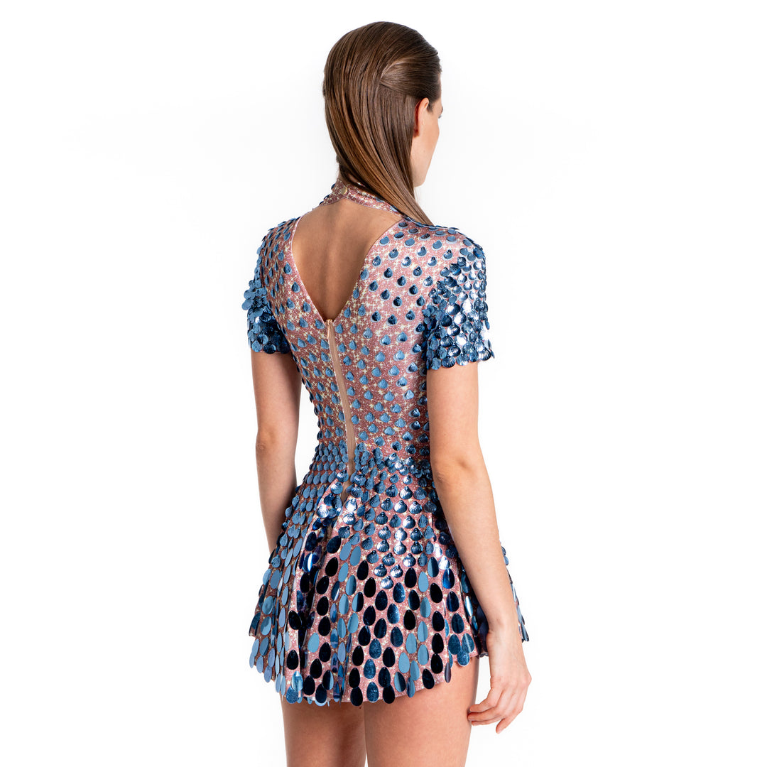 Helen Blue Sequin Mini Dress | Metallic Mermaid Seashell Festival &amp; Party Outfit – Manifestie