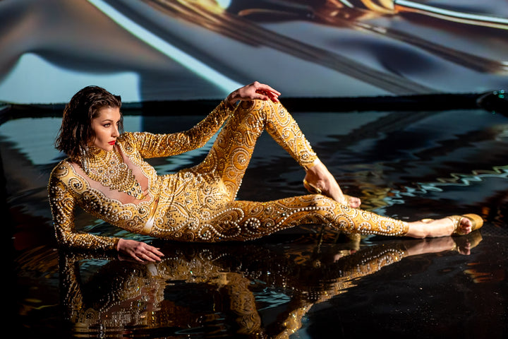 Venus Luxury Rhinestone Bodysuit / Pearl Diamond Gold Jumpsuit / Festival Wedding / Halloween / Crystal Catsuit / Burning Man / Dance Performer