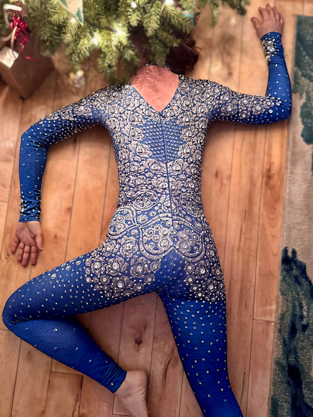 Empire Blue Rhinestone Luxury Bodysuit / Diamond Jumpsuit / Festival Outfit / Crystal Catsuit / Burning Man Performer  Aerial Costume