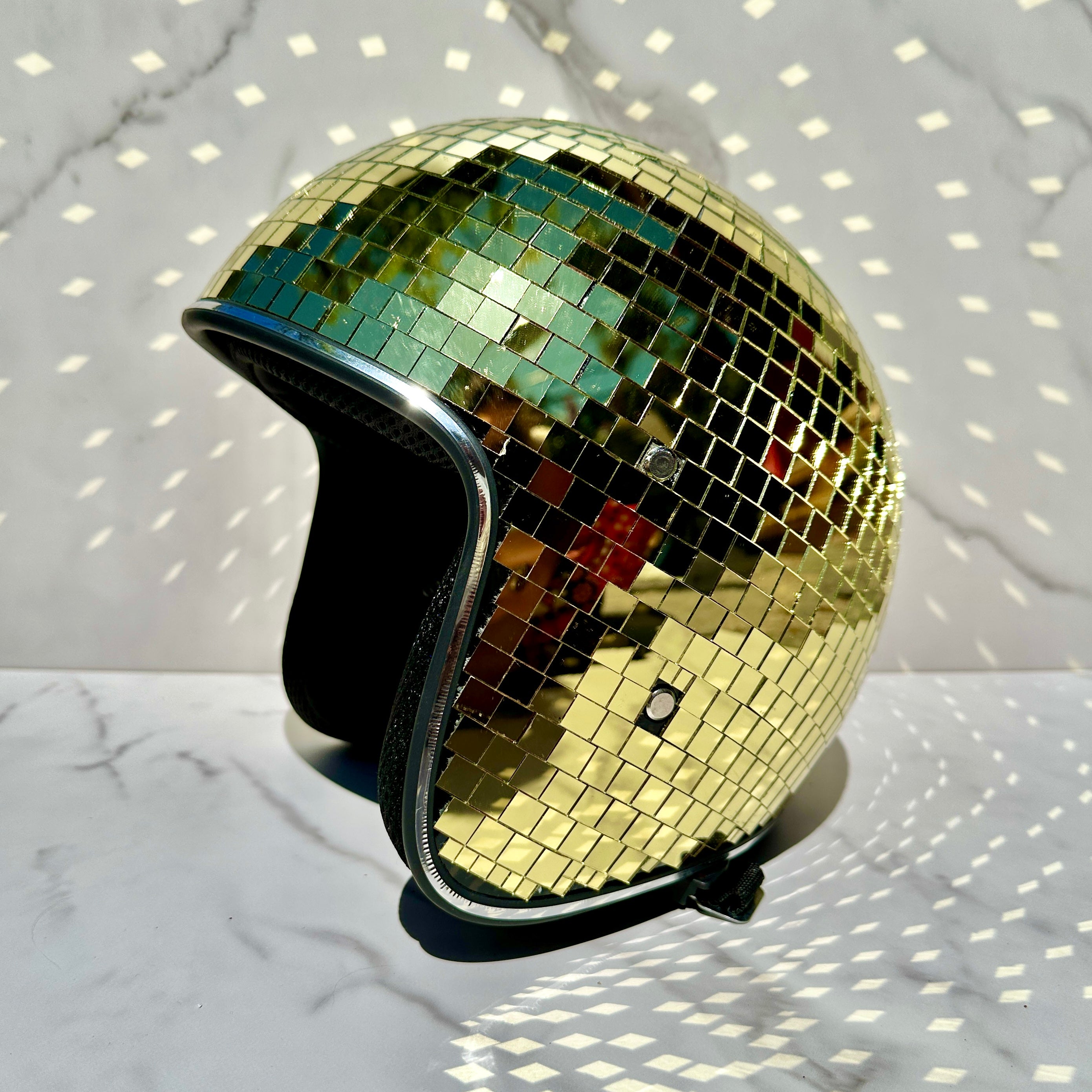 Gold Disco Ball Helmet / Party Hat / Festival Hat / Burning Man Hat / EDC Hat, Rave Hat
