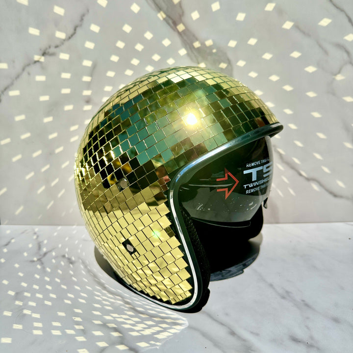 Gold Disco Ball Helmet / Party Hat / Festival Hat / Burning Man Hat / EDC Hat, Rave Hat