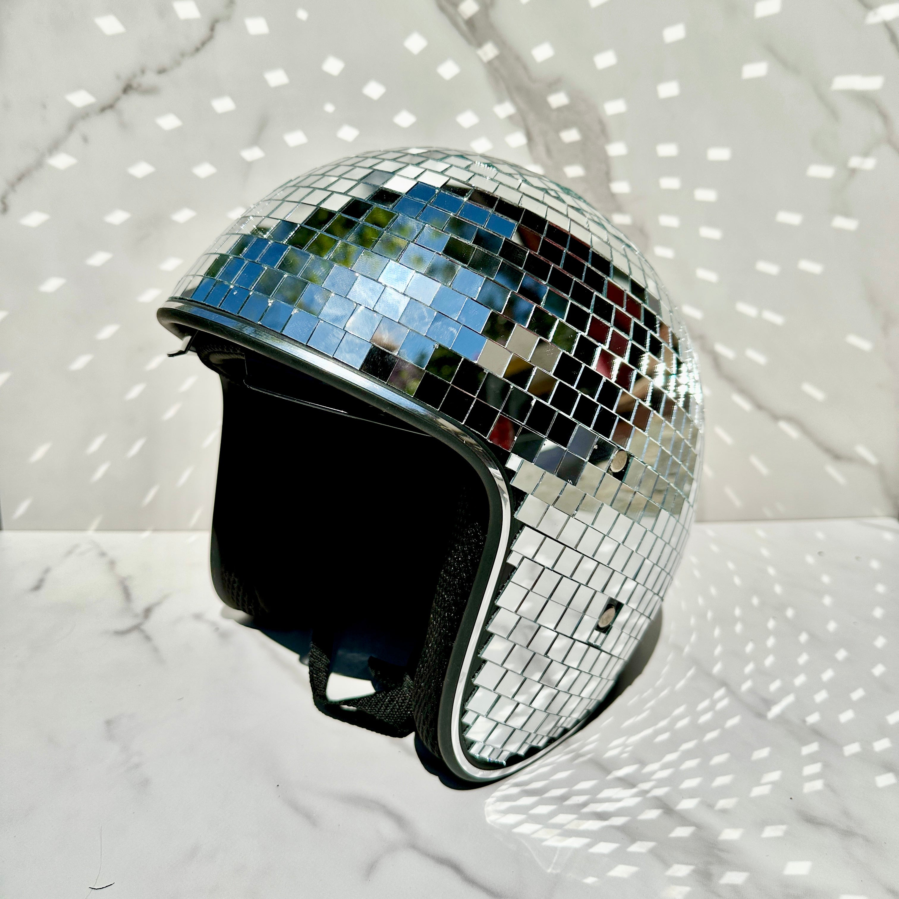Silver Disco Ball Helmet / Party Hat / Festival Hat / Burning Man Hat / EDC Hat, Rave Hat