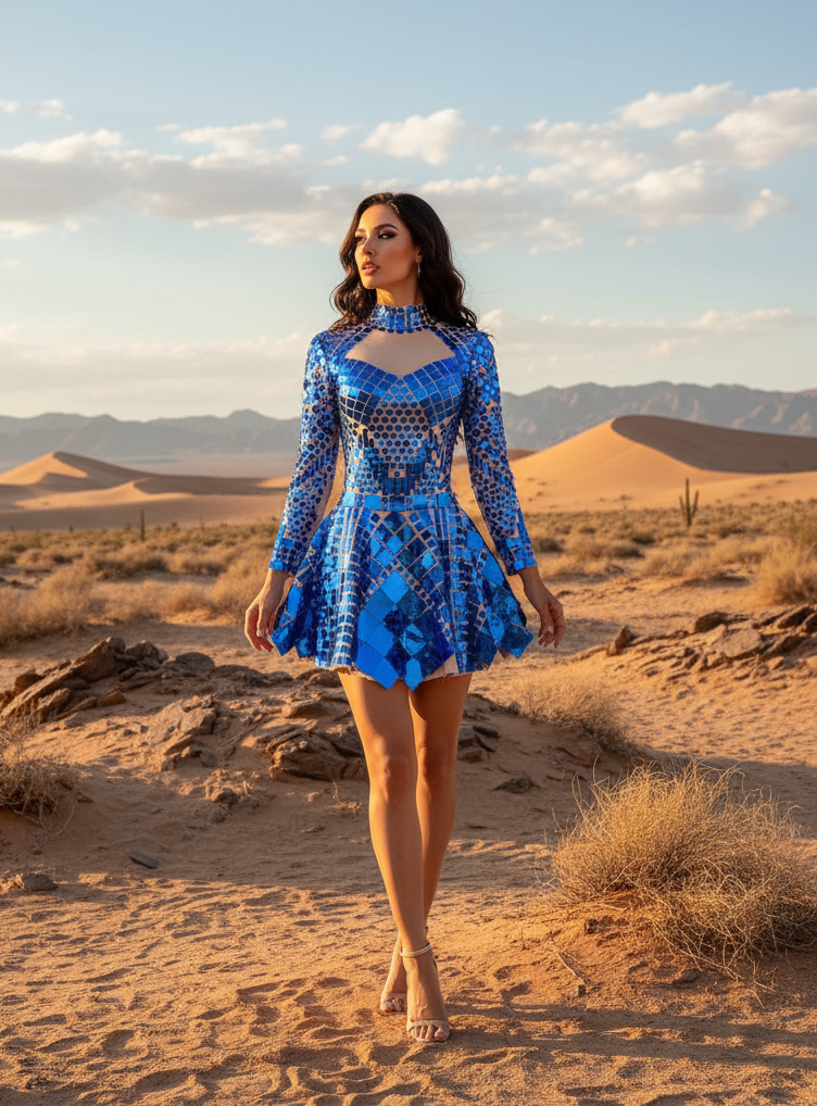 Celine Mirror Goddess Dress | Reflective Festival Mini Dress – Manifestie