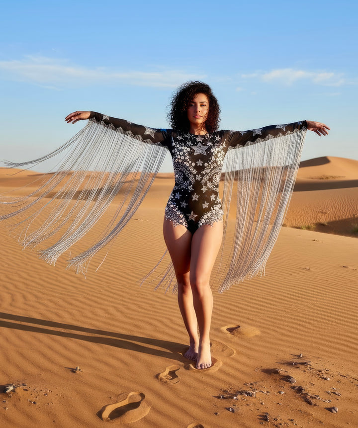 Halley’s Rhinestone Bodysuit | Stars & Pearls Tassel Festival & Stage Leotard – Manifestie