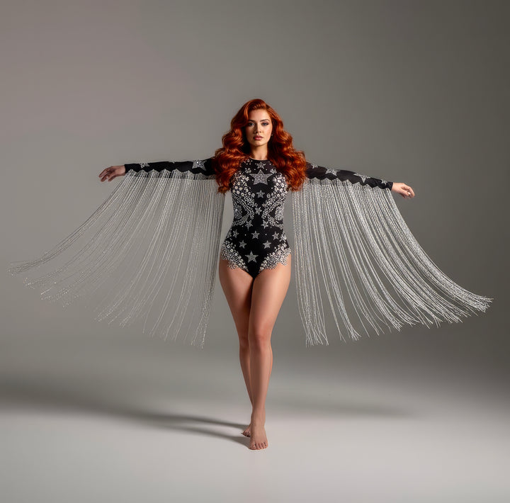 Halley’s Rhinestone Bodysuit | Stars & Pearls Tassel Festival & Stage Leotard – Manifestie