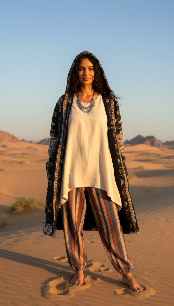 Classic Black Persian Carpet Cuddle Coat | Unisex Minky Sherpa Lined Coat with Hood, Zipper and Pockets | Women and Mens Festival Coat | Mountain Fashion