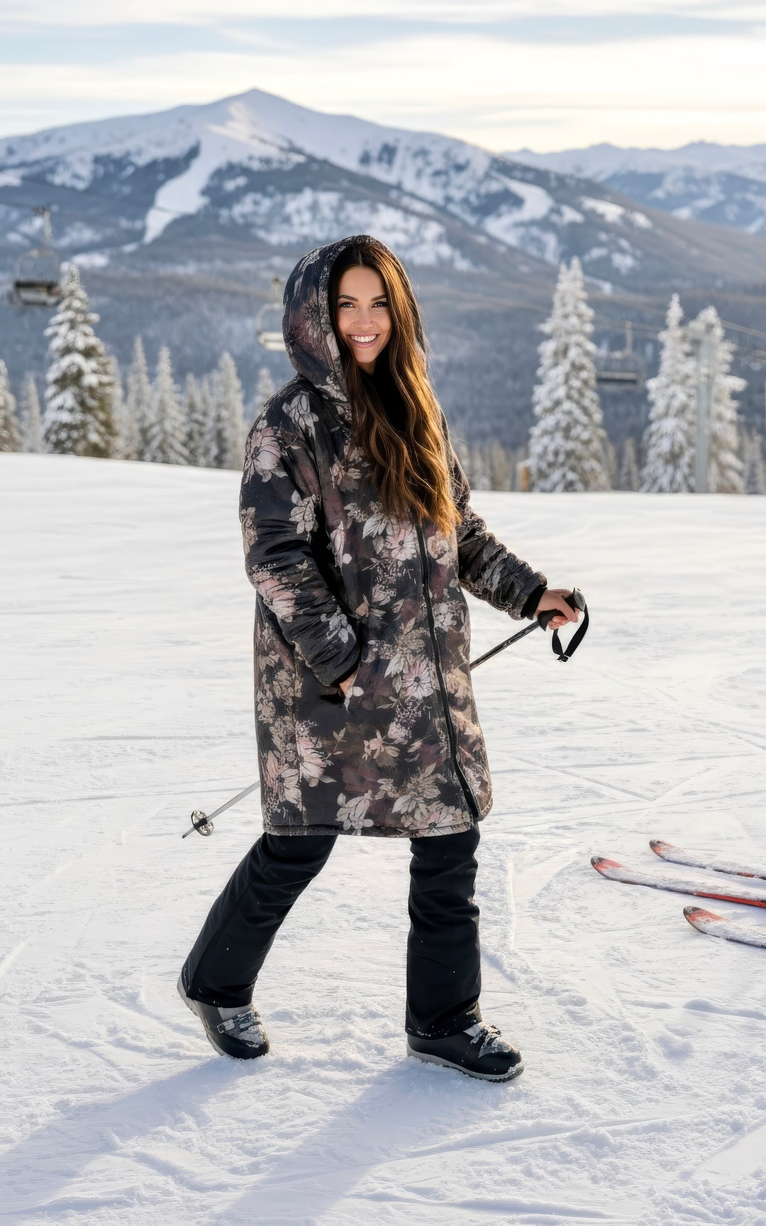 Floral Cuddle Coat | Beige, Brown, Cream | Unisex Minky Sherpa Lined Coat with Hood, Zipper and Pockets | Women and Mens Festival Coat | Mountain Fashion