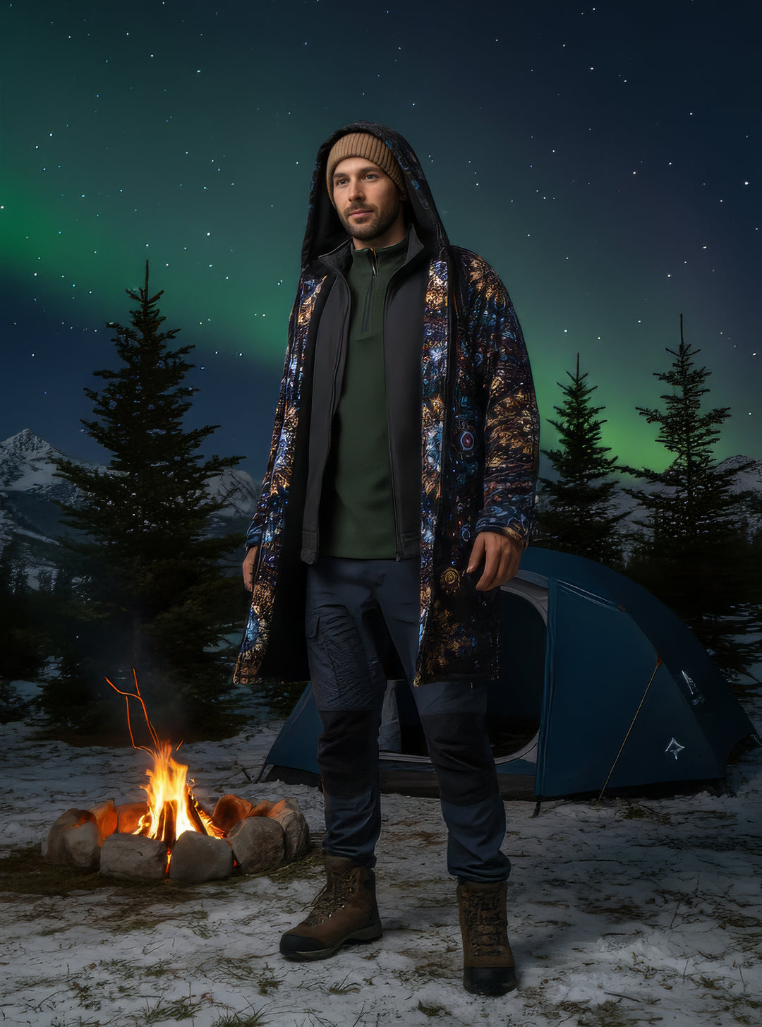 Cosmic Plane Cuddle Coat | Unisex Minky Sherpa Lined Coat with Hood, Zipper and Pockets | Women and Mens Festival Coat | Mountain Fashion