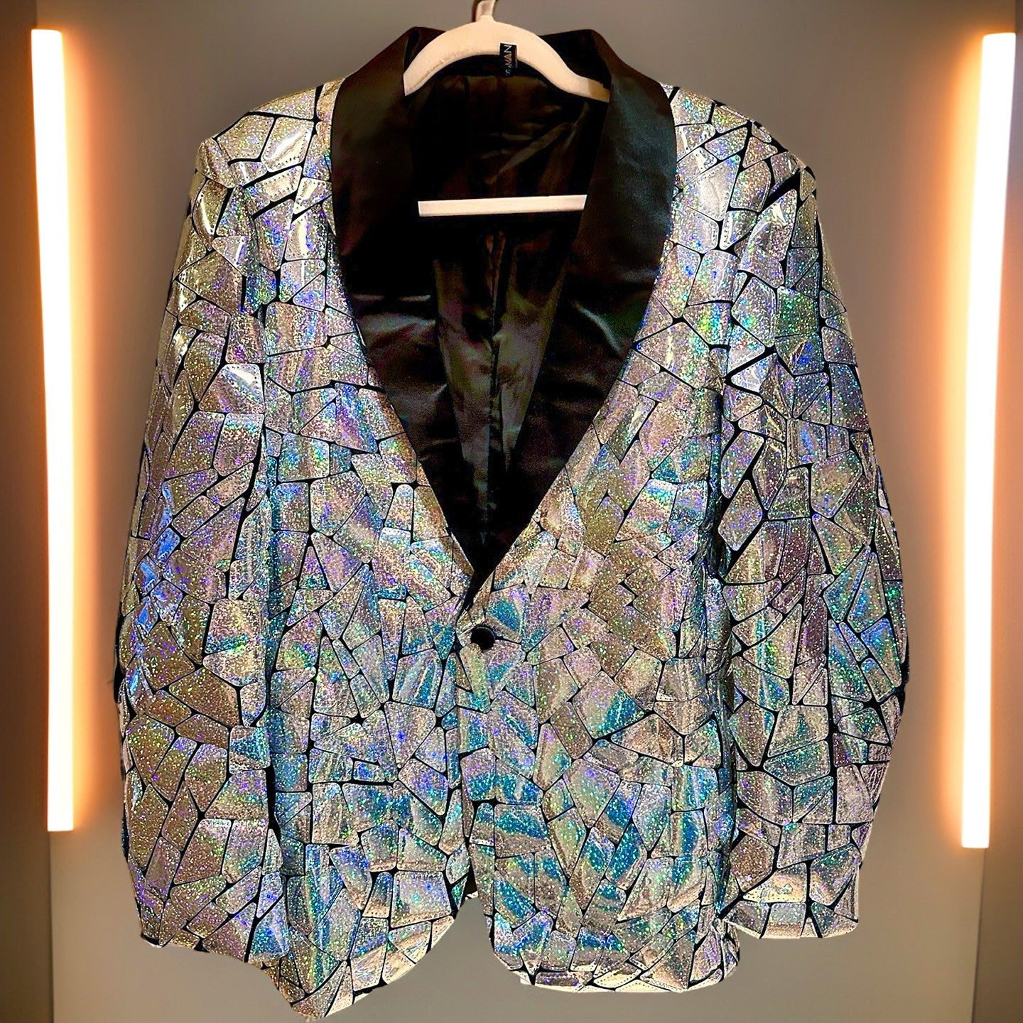 Disco Laser Blazer | Mens Silver holographic Sequin Jacket