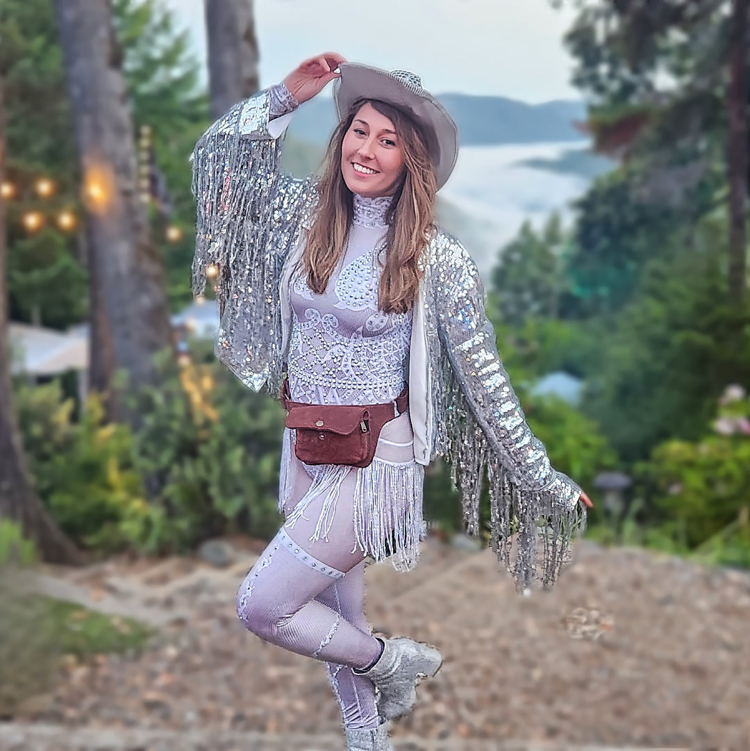 Josephine Rhinestone Bodysuit – white diamond cowgirl outfit by Manifestie