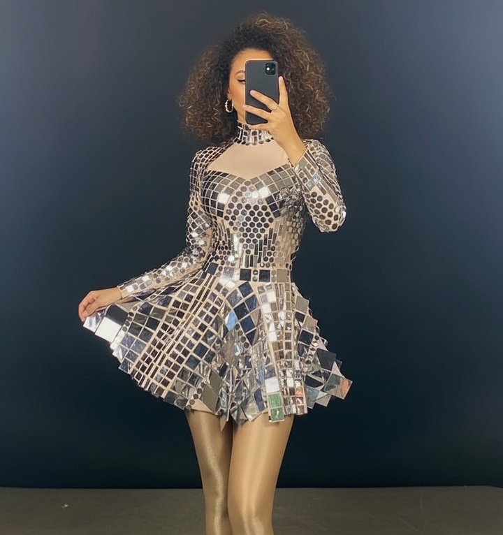 Manifestie reflective mini dress festival fashion