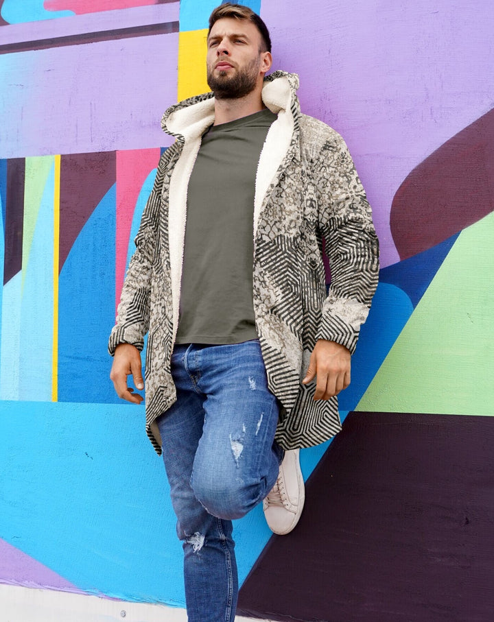 Past and Future Cuddle Cloak | Beige, Brown, Cream | Unisex Minky Sherpa Hooded Coat | Women and Mens Festival Coat | Mountain Fashion