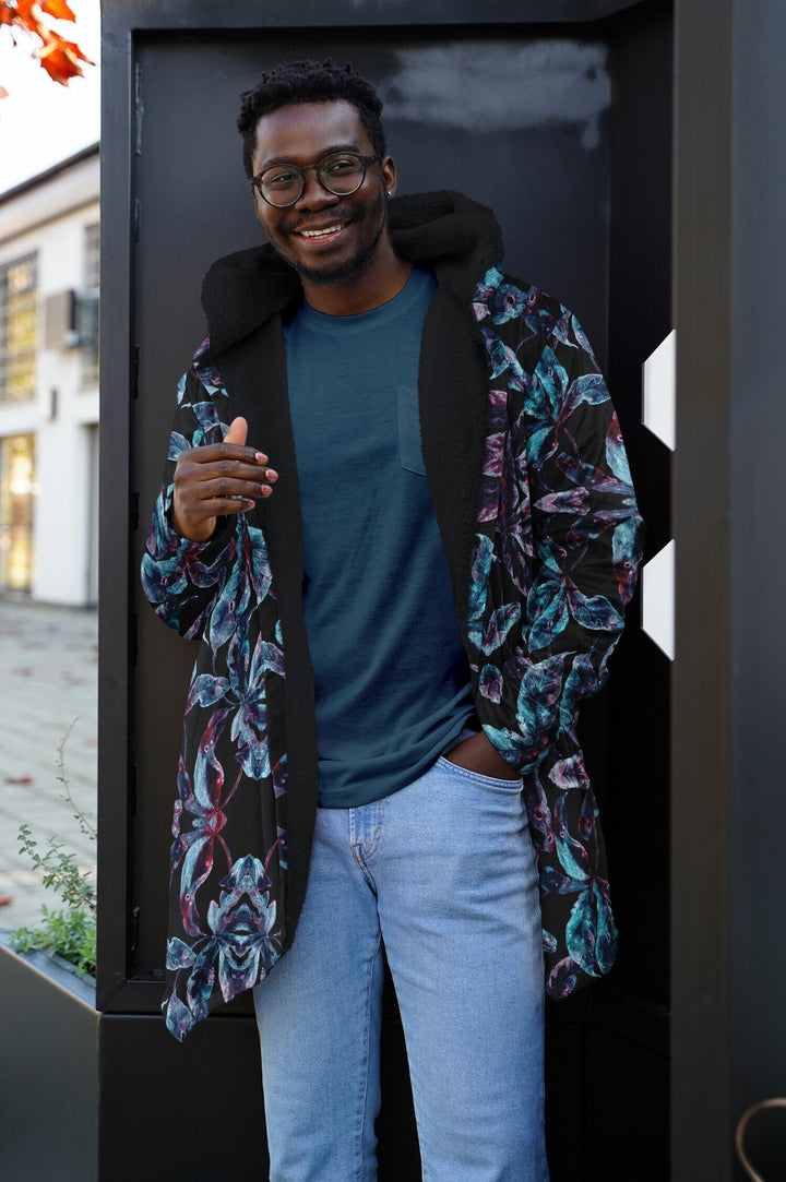 Dark Tropics Cuddle Cloak | Unisex Minky Sherpa Lined Hooded Coat | Women and Mens Festival Coat | Mountain Fashion