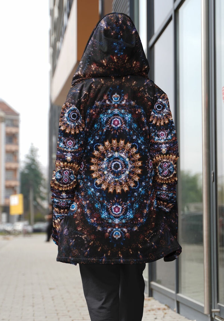 Cosmic Plane Cuddle Cloak | Unisex Minky Sherpa Lined Hooded Coat | Women and Mens Festival Coat | Mountain Fashion