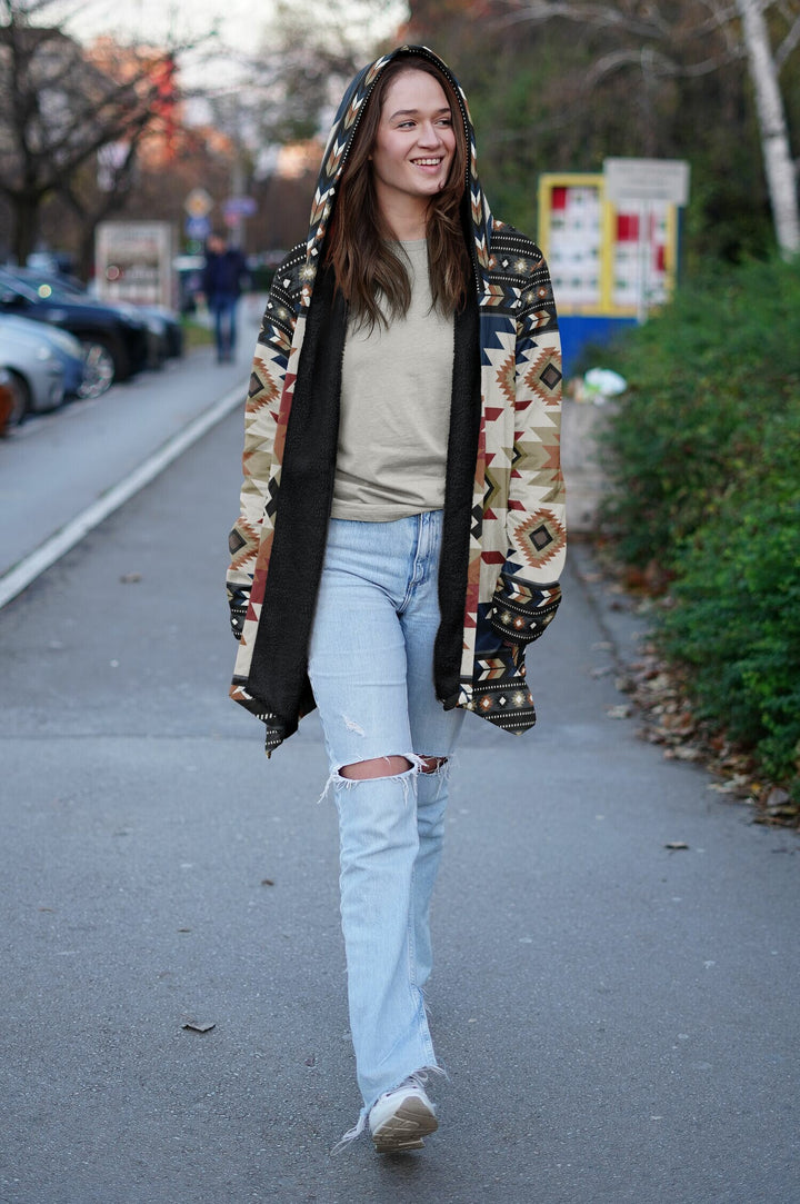 Izel Aztec Tribal Cloak | Unisex Minky Sherpa Lined Hooded Coat | Women and Mens Festival Coat | Mountain Fashion