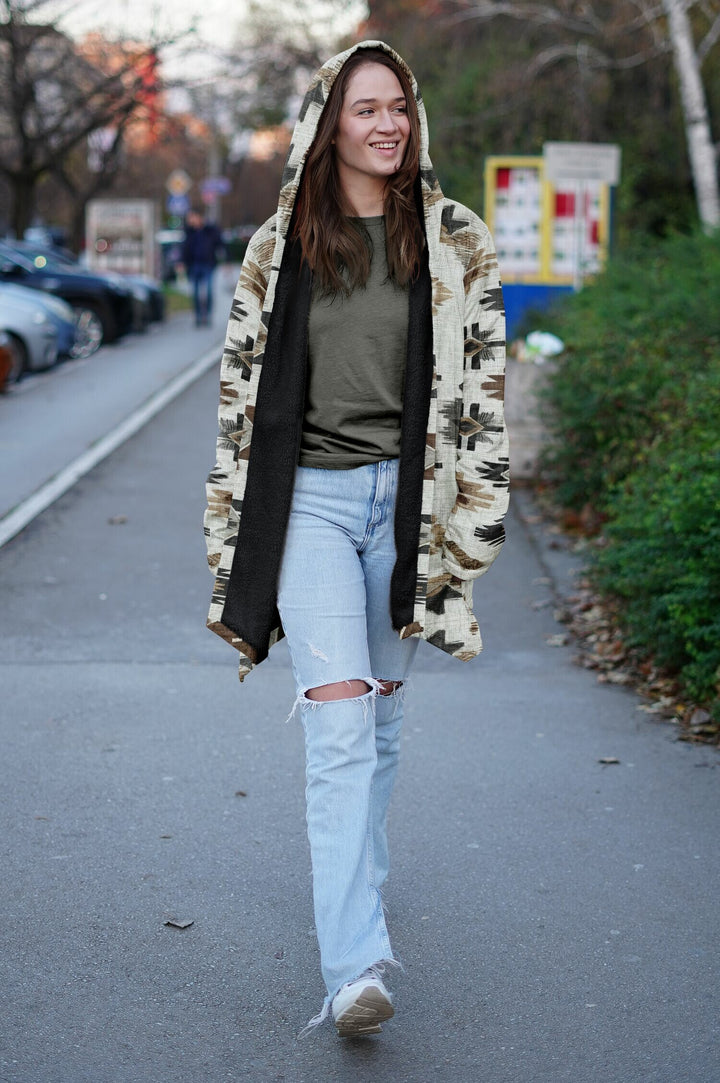 Ganado Tribal Cloak | Unisex Minky Sherpa Lined Hooded Coat | Women and Mens Festival Coat | Mountain Fashion