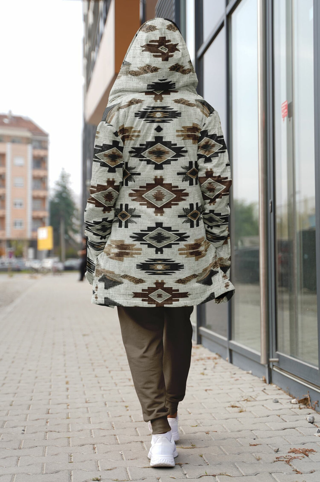 Ganado Tribal Cloak | Unisex Minky Sherpa Lined Hooded Coat | Women and Mens Festival Coat | Mountain Fashion