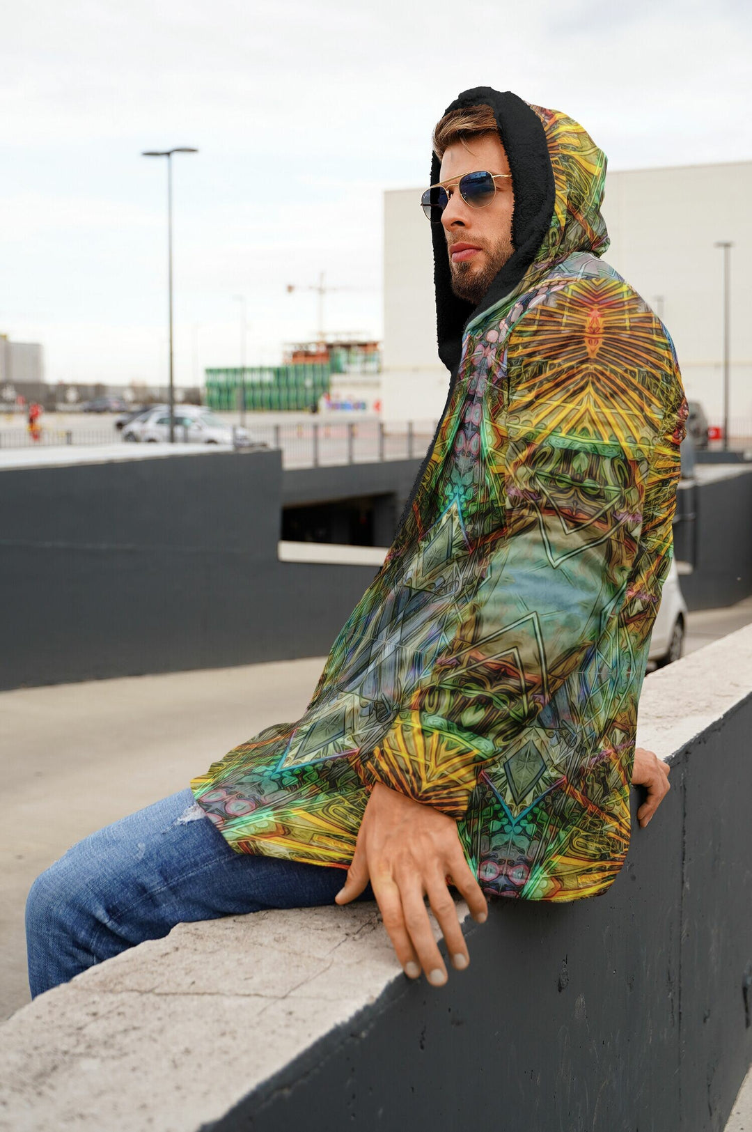 Lotus Guardian Cuddle Cloak | Unisex Minky Sherpa Hooded Coat | Women and Mens Festival Coat | Mountain Fashion