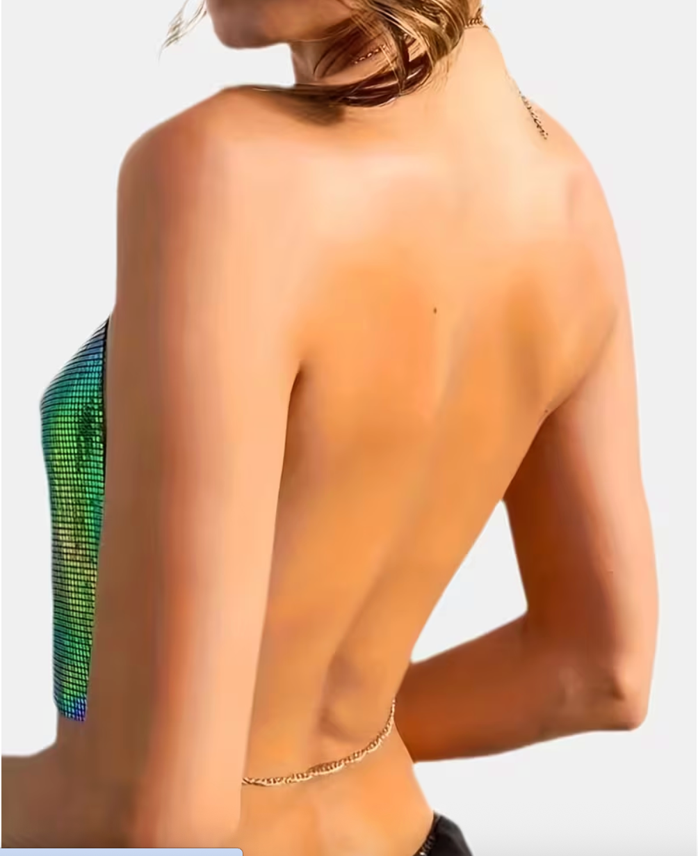 Layla Mermaid Iridescent Chainmail Top | Metal Mesh Halter Crop Top Festival &amp; Rave Outfit – Manifestie
