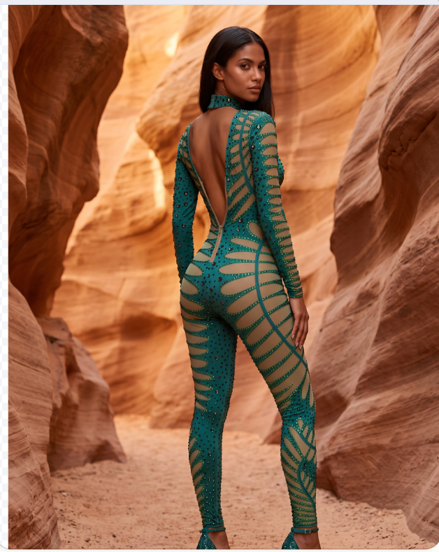Eden Green Rhinestone Bodysuit | Emerald Botanical Crystal Festival Catsuit &amp; Stage Jumpsuit – Manifestie