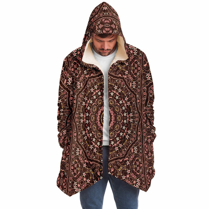 Classic Persian Carpet Cuddle Cloak | Jasmine | Unisex Minky Sherpa Hooded Coat | Women and Mens Festival Coat | Mountain Fashion