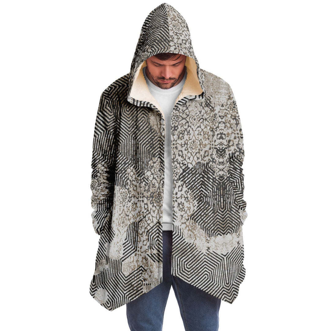 Past and Future Cuddle Cloak | Beige, Brown, Cream | Unisex Minky Sherpa Hooded Coat | Women and Mens Festival Coat | Mountain Fashion