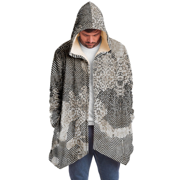 Past and Future Cuddle Cloak | Beige, Brown, Cream | Unisex Minky Sherpa Hooded Coat | Women and Mens Festival Coat | Mountain Fashion