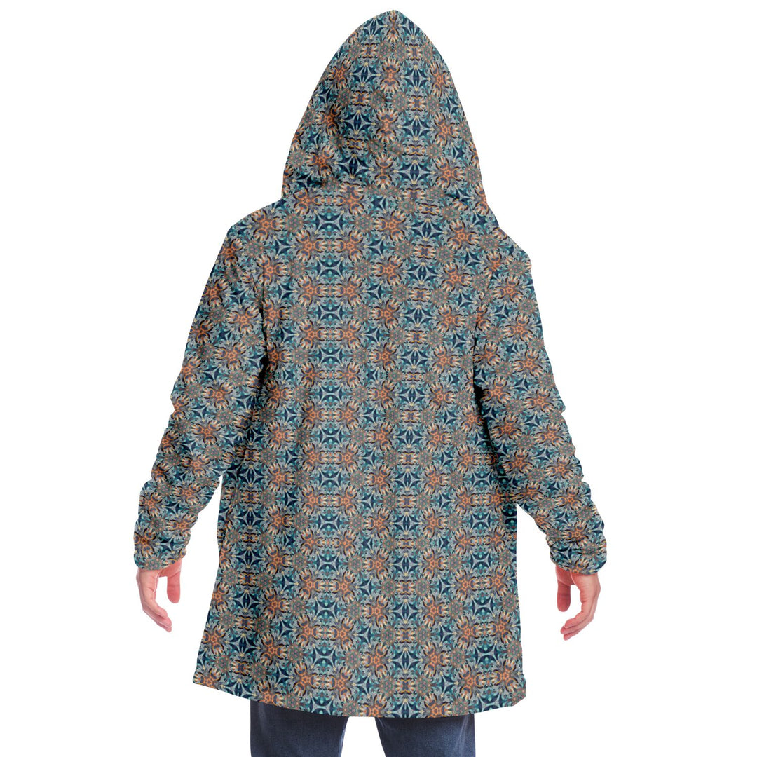 Mystic Mirror Cuddle Cloak |  Orang, Blue Face | Unisex Minky Sherpa Lined Hooded Coat | Women and Mens Festival Coat | Mountain Fashion