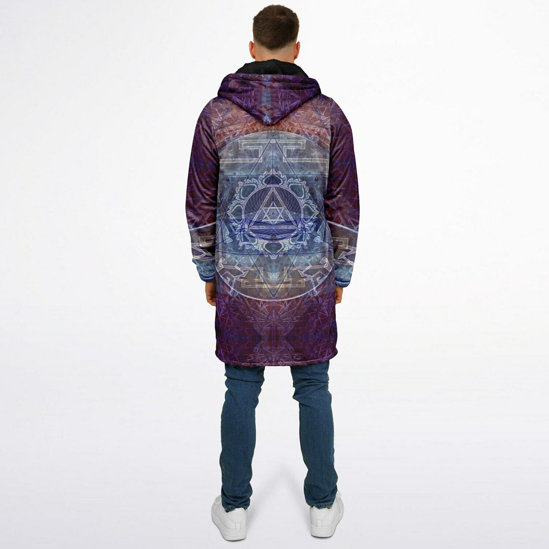 Sacred Violet Cuddle Coat | Unisex Minky Sherpa Lined Coat with Hood, Zipper and Pockets | Women and Mens Festival Coat | Mountain Fashion