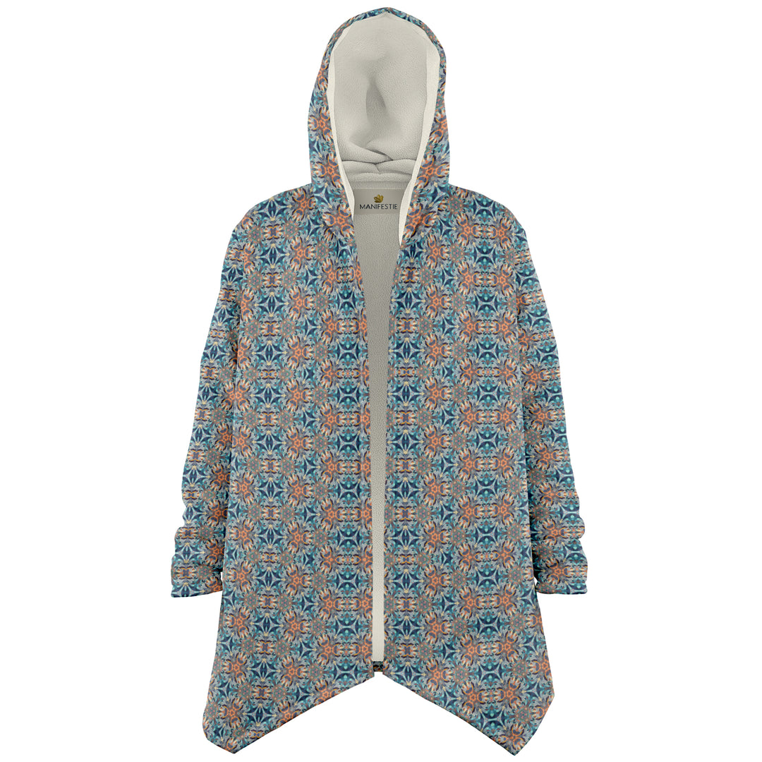 Mystic Mirror Cuddle Cloak |  Orang, Blue Face | Unisex Minky Sherpa Lined Hooded Coat | Women and Mens Festival Coat | Mountain Fashion