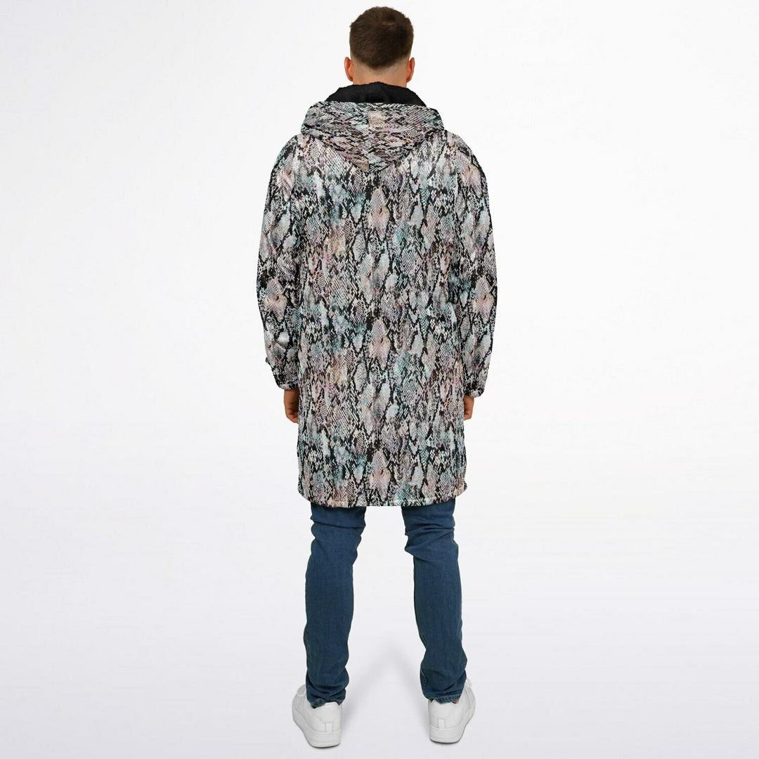 Prism Python Cuddle Coat | Unisex Minky Sherpa Lined Coat with Hood, Zipper and Pockets | Women and Mens Festival Coat | Mountain Fashion