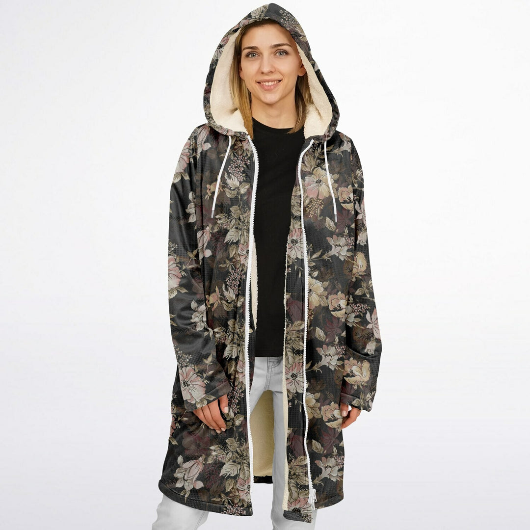 Floral Cuddle Coat | Unisex Minky Sherpa Lined Coat with Hood, Zipper and Pockets | Women and Mens Festival Coat | Mountain Fashion