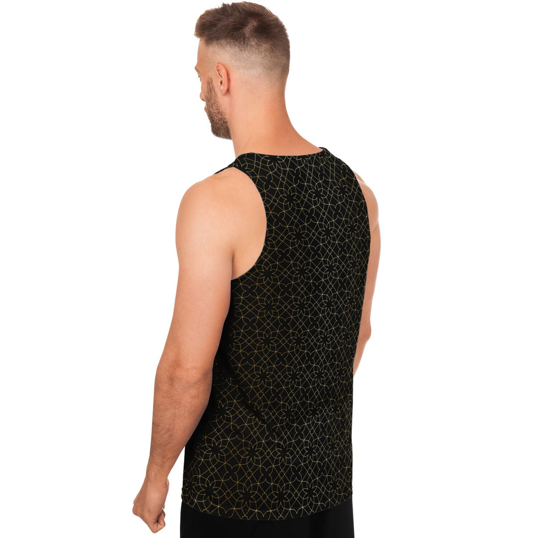 Black &amp; Gold Sacred Geometry Tank Top – Minimal Luxe Pattern Shirt