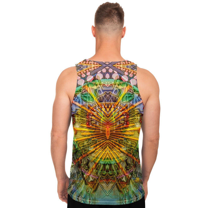 Lotus Guardian Tank Top – Geometric Festival Shirt with Radiant Symmetry