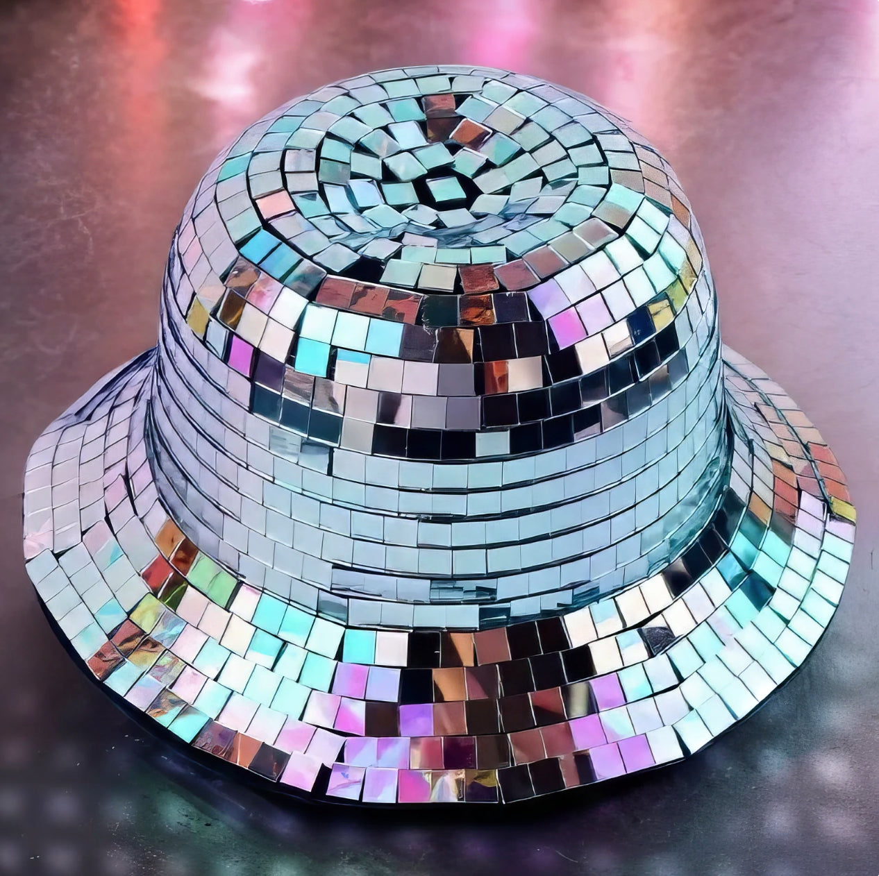 Boombox Disco Ball Bucket Hat / Glass Silver Disco Tiles / Sequin Hat / Party Hat / Festival Hat, Burning Man Hat, EDC Hat, Rave Hat / Birthday Hat